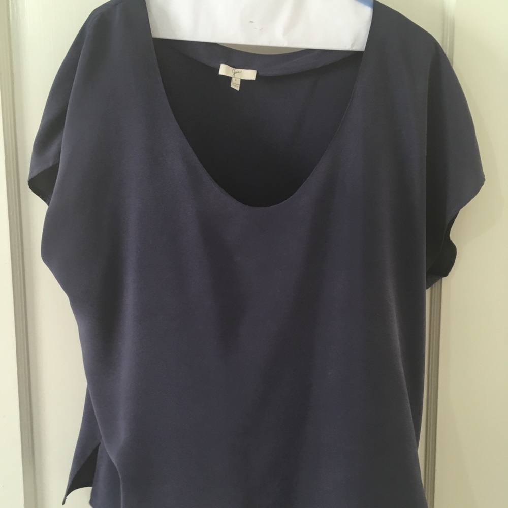 Soft blue 100% silk blouse.